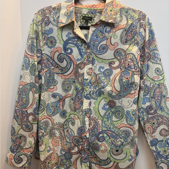 Talbots women’s cotton Multicolor Paisley button front shirt size M - Picture 2 of 6